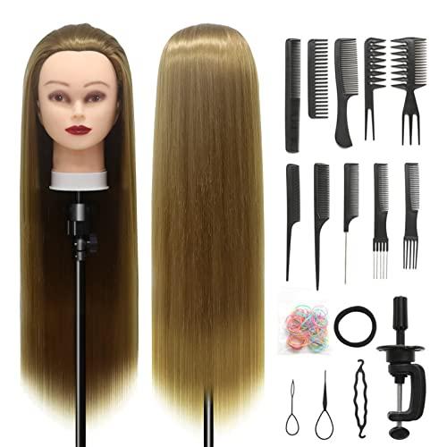 Testa Per Parrucchiere, 28 inch 100% Sintetica Testina Parrucchiere Capelli Testina Per Parruchieri Testina Parrucchiere Capelli con Staffa+ DIY Accessori Per Capelli (#27)