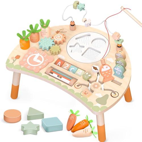 Tavolo Multiattività Montessori 9-in-1 in Legno Naturale per Bambini 1-3 Anni