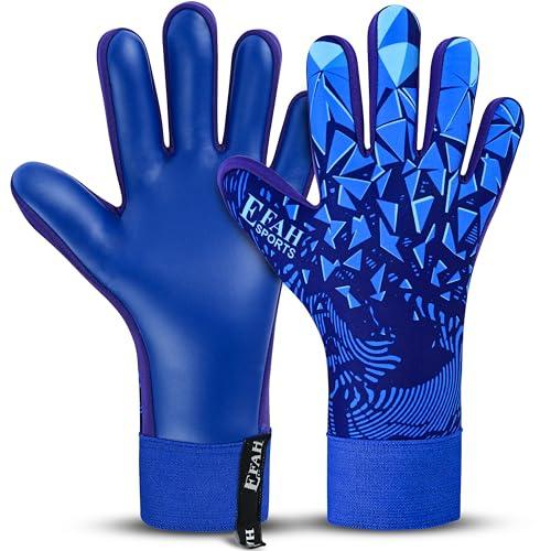 EFAH SPORTS Guanti da portiere calcio per bambini, ragazzi e adulti con palmi ad alta presa, ideali per allenamento e uso professionale. (Blue, Size 5 suitable for 9 to 12 years old, Ambidestro)