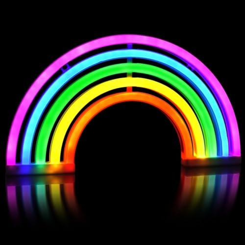 T-Tex Srl Insegna al Neon LED colorata, Lampada Effetto Neon, luce d'atmosfera, luce per decorazione casa, alimentazione USB o batteria, appendibile, luce neon parete camera decorativa (Rainbow)