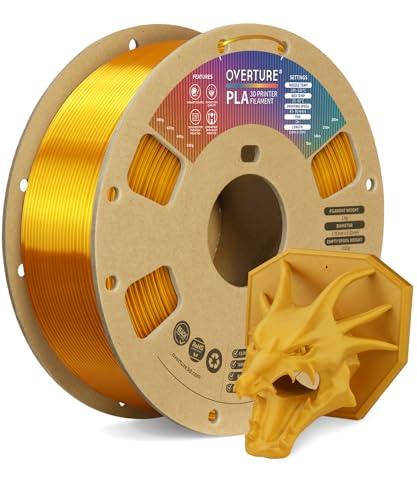 OVERTURE Filamento PLA 1.75mm, 1kg Bobina (2.2lbs), Precisione Dimensionale +/- 0.03 mm, per Stampante 3D (Oro Reale)