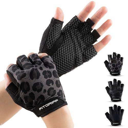 Fitgriff® Guanti Palestra Uomo e Donna (Imbottiti) - Guanti da Fitness Antiscivolo per Allenamento - Accessori Sollevamento Pesi (Size 7, Leopard)