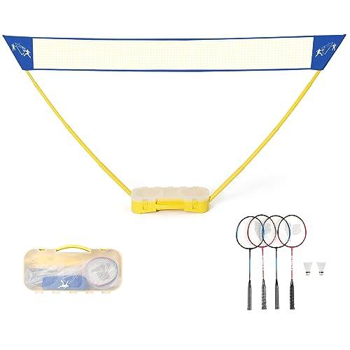 COSTWAY Set Rete da Badminton Portatile con Racchette e Volani