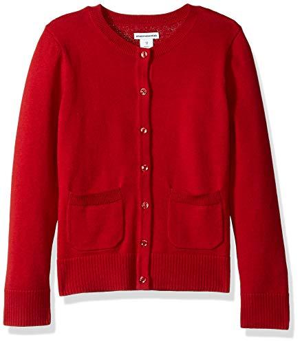 Amazon Essentials Cardigan a Girocollo Vestibilità Aderente Stile Uniforme Bambine e Ragazze, Rosso, 9 anni