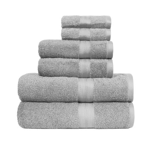 Amazon Basics Set Asciugamani Bagno Spugna 100% Cotone 2 Teli + 2 Viso + 2 Ospite, Grigio, Confezione 6 Pezzi