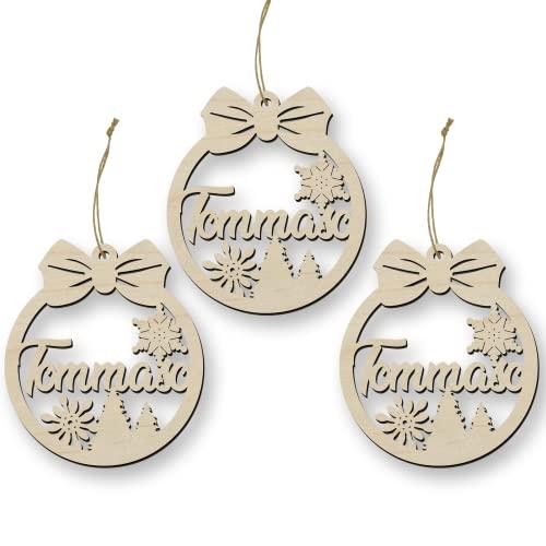 Idea's Cottage - Set di Palline di Natale Personalizzate in Legno con Nome e Simboli Natalizi