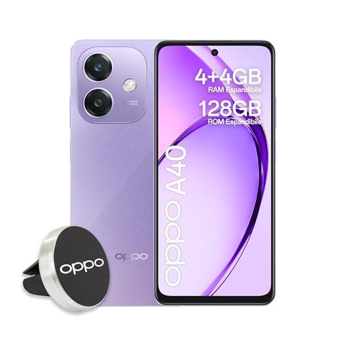 OPPO A40 Smartphone, Fotocamera AI 50MP, Selfie 5MP, Display 6.67” 90HZ LCD HD+, 5100mAh, RAM 4 Esp 8GB (+4GB Virtuali) +ROM 128GB, IP54, Supporto Auto [Versione Italia], Starry Purple