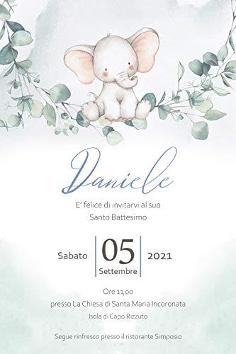 Inviti Battesimo Elefantino - Partecipazioni Battesimo Bimbo Azzurro 10 Biglietti 12x18 cm