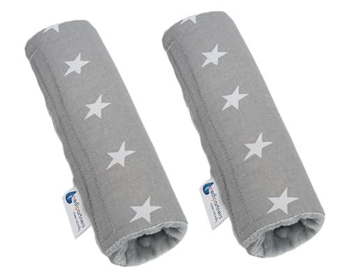 Medi Partners Copri Cintura di Sicurezza 2 Pezzi Auto Copricintura Bambini Car Cuscino 17x22cm 100% Cotone Minky Cinture Kids Copri Seggiolino Protezione (Stelle grigie con grigio Minky)