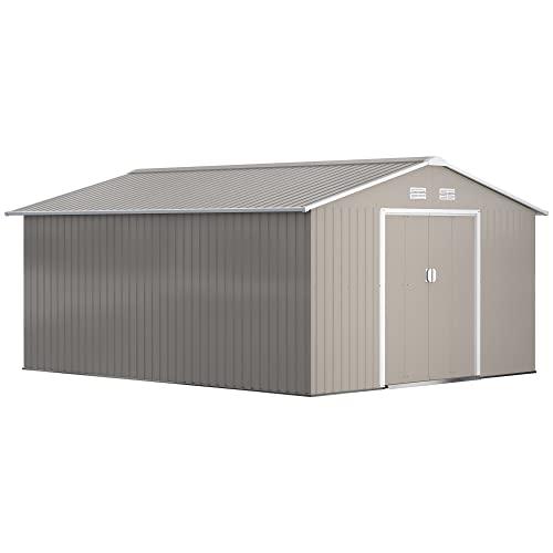Outsunny Casetta da Giardino 12.4m² con Fondazione - Grigio Chiaro