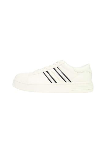 Armani Exchange Scarpe da Ginnastica da Uomo London, Strisce Laterali, Colore Contrastante, Bianco e Nero, 45 EU