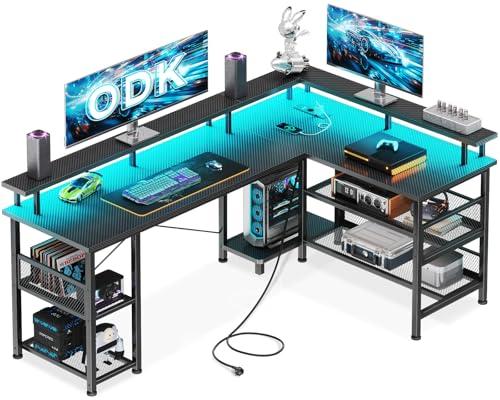 ODK Scrivania Gaming con LED Angolare Reversibile 150x102 cm