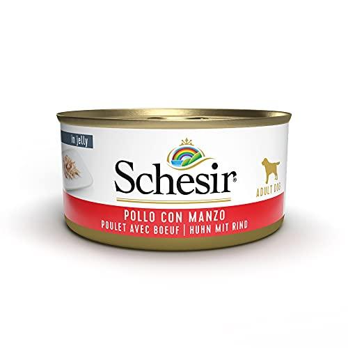 Schesir, Cibo Umido per Cani Adulti al Gusto Pollo con Manzo Preparato in Morbida Gelatina - Totale 2,7Kg (18 Lattine da 150G)