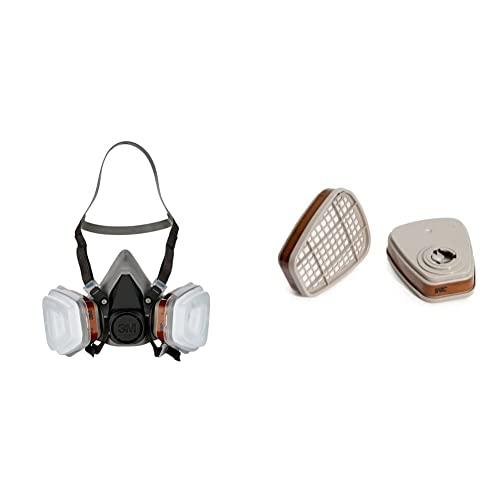 3M Kit Respiratore Semimaschera 6002C A2P2 con Filtri 6055 A2 - Protezione Avanzata per Verniciatura e Polveri