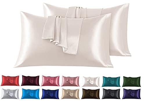 Set di 2 Federe in Raso per Cuscini Letto 50 x 80 cm Beige