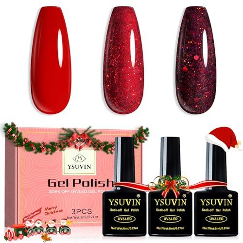YSUVIN Set Smalto Semipermanente Unghie Rosso Glitter