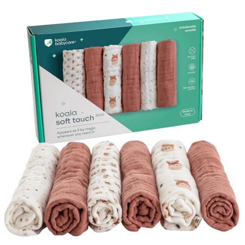 Koala Babycare - Mussole Neonato Cotone 100% - 6 Pz 30x30cm - Ideale come Regalo Neonati - Rosso Terra