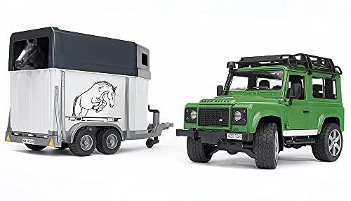 Bruder Land Rover Defender con Rimorchio per Cavalli e Cavallo