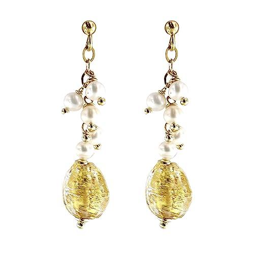 Venetiaurum - Orecchini con Perle di Fiume, Vetro di Murano e Argento 925