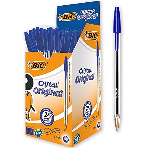 BIC Cristal Original Penna a Sfera, Punta Media 1 mm, Blu, Confezione da 50 Pezzi