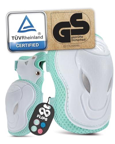 99FLIPS Set di Protezioni Pattini Bambina Inliner, Skateboard e Bicicletta - GRIND XS Blu Luminoso