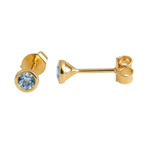 Orecchini a Bottone con Topazio Blu Naturale in Argento Sterling Placcato Oro 18K