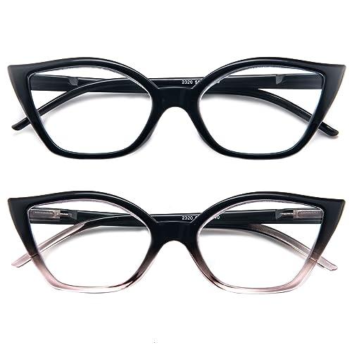 Kodilin Occhiali da Lettura Donna Anti Luce Blu Cat Eye - Rosa+Nero, Gradazione 1.5