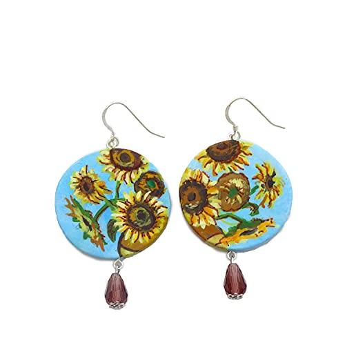 Orecchini in ceramica dipinti a mano - I GIRASOLI DI VAN GOGH