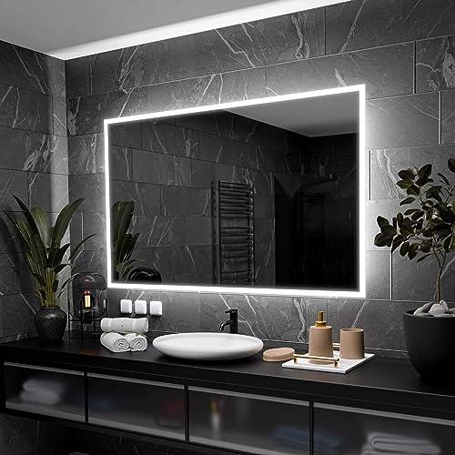 Alasta Boston Specchio Bagno Anti Nebbia 100x80 cm Specchio Bagno con Luce - Specchio da Parete Personalizzabile, Rettangolare con Opzione di Selezione del Colore della Luce