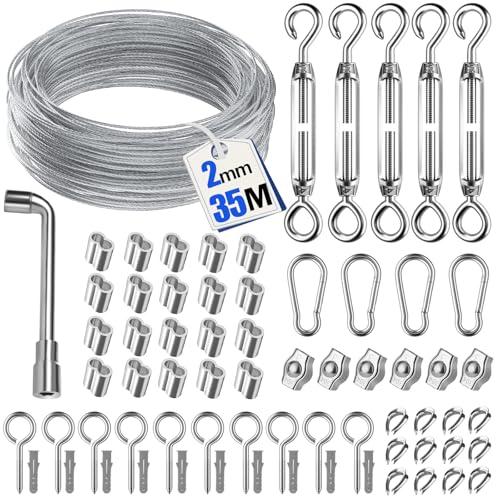 Kit Cavo Acciaio Inox 35M per Piante Rampicanti e Stendibiancheria
