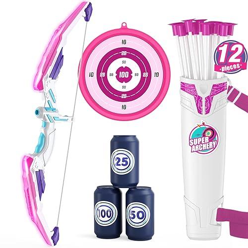 HYES Arco e Frecce per Bambini con Luci LED - Set Giocattolo Tiro con l'Arco Viola