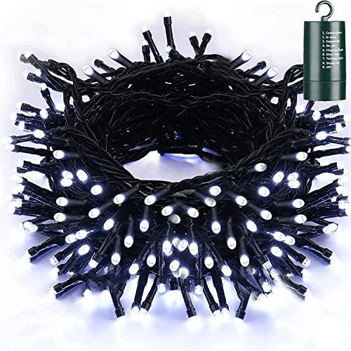 Qedertek Luci Natalizie a Batteria da Esterno, Catena Luminosa 20M 200 LED, Cavo Verde Scuro, con Gancio, Luci Bianco per Addobbi Natalizi, Impermeabile per Albero di Natale