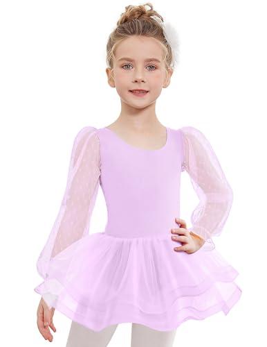 Arshiner Ragazza Vestito da Balletto Tutu Body Danza Bambina Classica Balletto Abito Viola 140 5-6 Anni