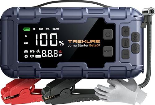TREKURE 10-in-1 Booster Avviamento Auto da 6000A e PD 45W Ricarica Rapida, Avviatore Emergenza per Auto con Compressore 160PSI, Guanti e Luci, Avviatore Batteria Auto per Tutti Gas o 12L Diesel