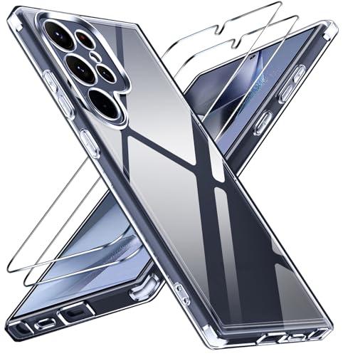 iVoler Anti Ingiallimento Chiaro Cover per Samsung Galaxy S25 Ultra 5G con 2 Pezzi Pellicola Vetro Temperato, [Antiurto di Grado Militare] Custodia Trasparente Sottile Case
