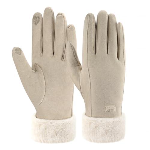 ZASFOU Guanti Invernali da Donna Touchscreen con Fodera in Pile Termico, Beige, M