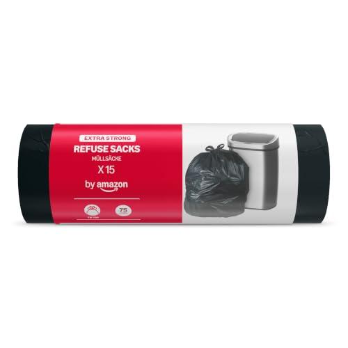 by Amazon, Sacchi per Rifiuti Extra Resistenti (con Manici), 15l x 75l