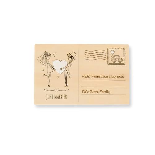 Biglietto Auguri Matrimonio Personalizzato - Cartolina in Legno con Design Sposi