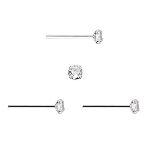 3 Orecchini Naso Argento Sterling 925 con Zirconia Cubica 2mm