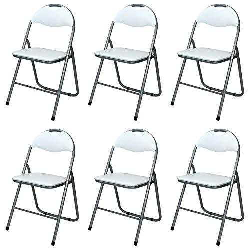 Set di 6 Sedie Pieghevoli Salvaspazio Totò Piccinni, Ecopelle Bianca