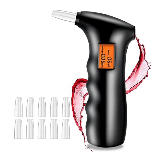 JTENG Etilometro Portatile, Alcol Test Portatile Digitale Professionale con Display a LED Incluso 10 ugelli, Nero (Alcool Test Portatile)