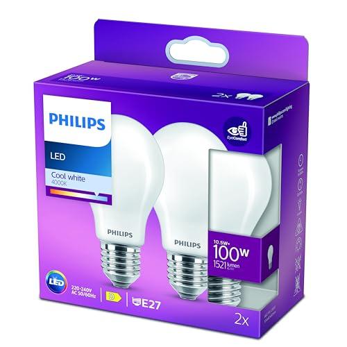 Philips LED Lampadina Goccia E27 10.5W (Equivalente a 100W) - Luce Bianca Fredda - Doppia Confezione