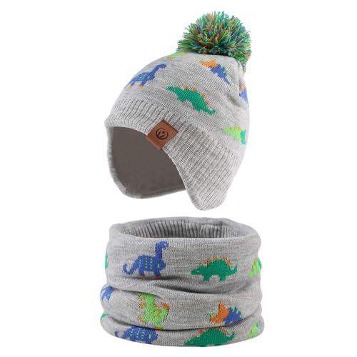 XIAOHAWANG Cappello Dinosauro Sciarpa Invernale per Bambino Ragazzo Ragazza Cappello Autunnale Riscaldante da 0 a 7 Anni (Sciarpa Grigio Dinosauro colorato, da 2 a 4 Anni)
