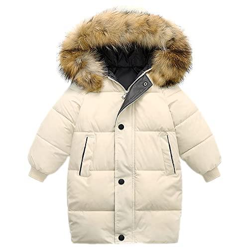 Amropi Cappotto Invernale con Cappuccio in Pelliccia per Bambini e Bambine, Beige, 7-8 Anni