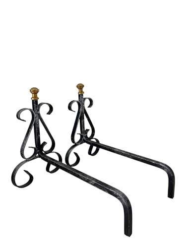 Alari in Ferro Battuto con Pomelli in Ottone per Camino - Design Decorativo