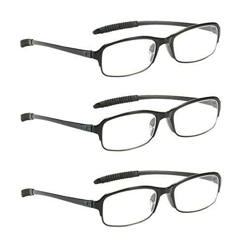 NRDIK PROFLEX Occhiali da lettura flessibili (confezione da 3), anti-shock, anti-graffio, antiscivolo, unisex (donna e uomo) (Oval; BLK; +3.0)