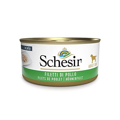 Schesir, Cibo Umido per Cani Adulti al Gusto Filetti di Pollo Preparato in Morbida Gelatina - Totale 2,7Kg (18 Lattine da 150G)