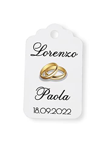 ArtigianeriA - Set di 20 (o più) ETICHETTE personalizzate con FEDI per BOMBONIERE fai da te. Ideali per Matrimonio o anniversario.