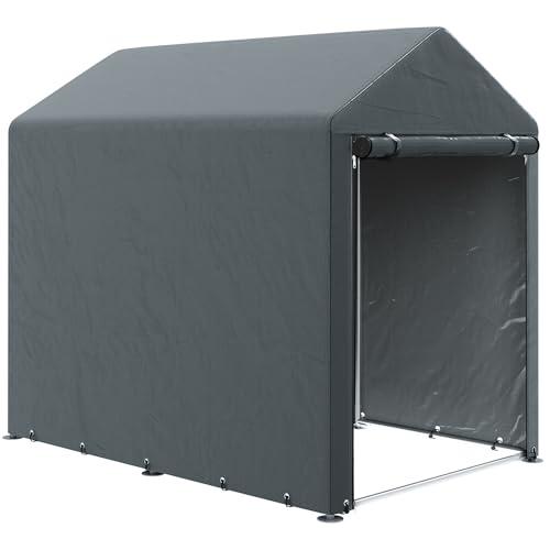 Outsunny Garage Moto per Esterno Portaoggetti Anti UV con Ingresso a Zip, Tenda Garage per Biciclette e Attrezzi in Metallo Zincato e Tessuto PE, 120x179x165 cm, Grigio Scuro