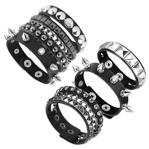 Set di 6 Braccialetti Punk Rock in Pelle Nera YNR